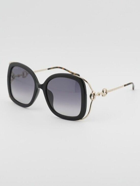 Gucci GG1021S 002 Sunglasses Black with Gold Square Frame, Grey Gradient Lenses main image 8